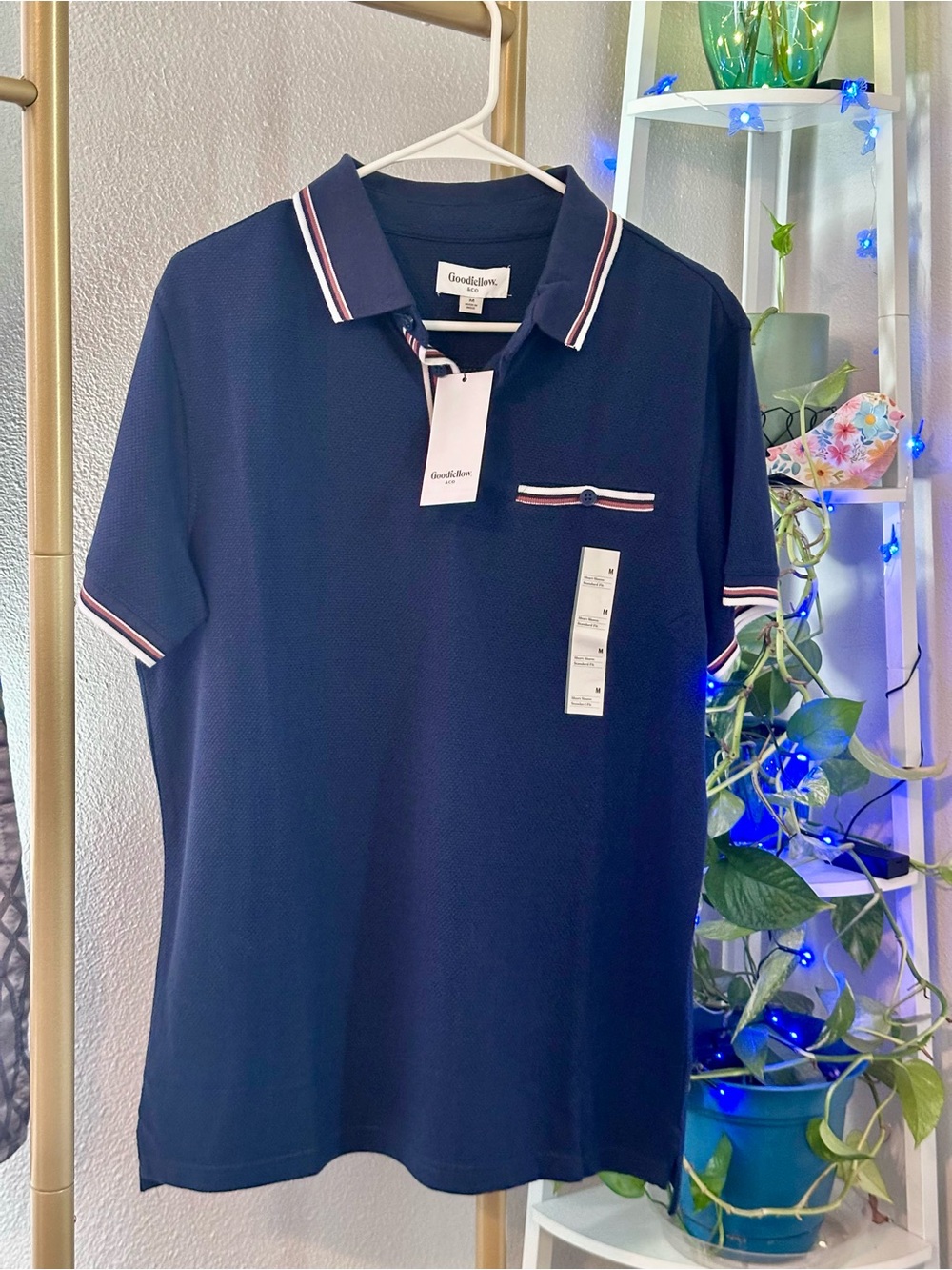 Goodfellow & Co Navy Polo with Red and White Stripe Trim